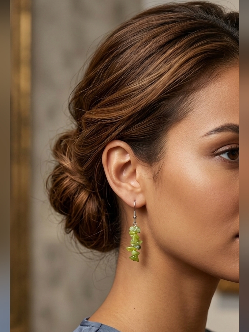 Green Chip Beaded Silver Drop Dangle Earrings- Fashion Jewelry 🐈